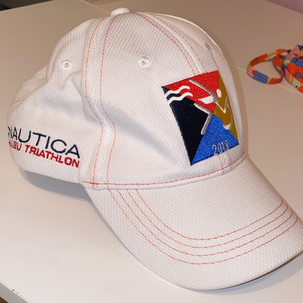 Nautica White Cap with Colorful Triathlon Logo